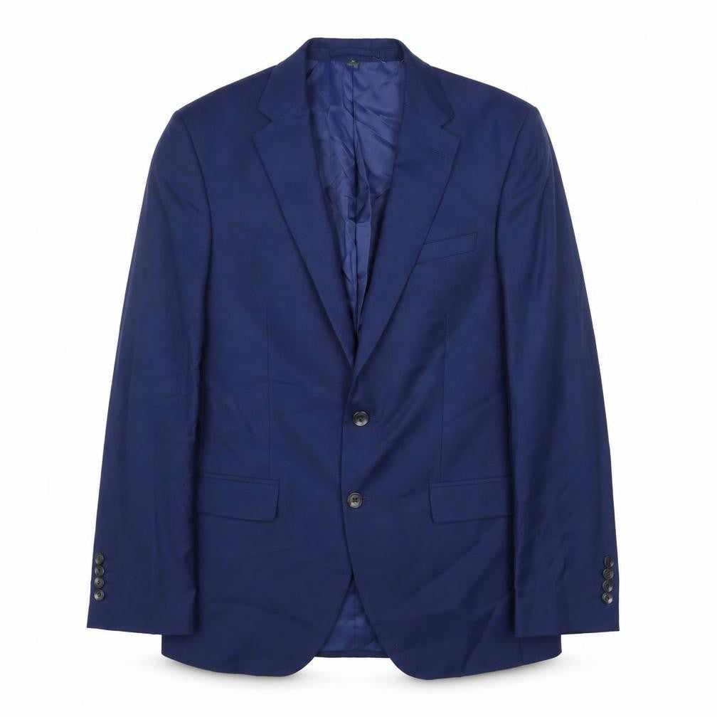 Front view of Marks & Spencer men’s blue polyester jacket suit jacket, size 40, regular