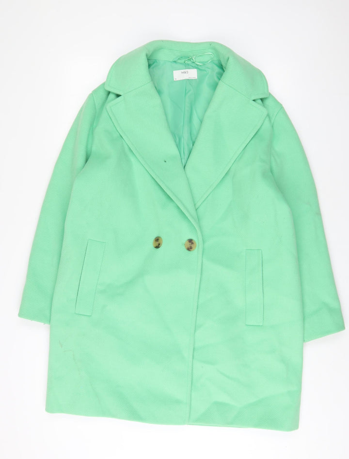 MARKS AND Womens Green Overcoat Coat Size 16 Button