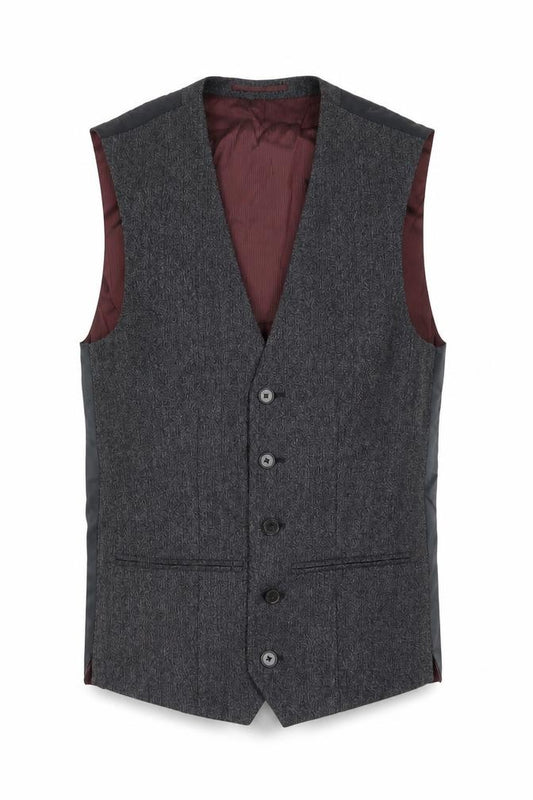 Front view of Next men’s grey wool jacket suit waistcoat, size S, regular