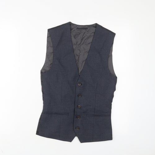 NEXT Mens Blue Plaid Polyester Jacket Suit Waistcoat Size S Regular