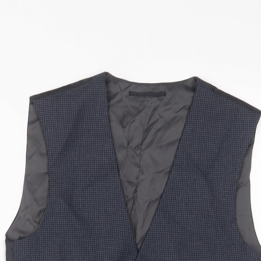 NEXT Mens Blue Plaid Polyester Jacket Suit Waistcoat Size S Regular