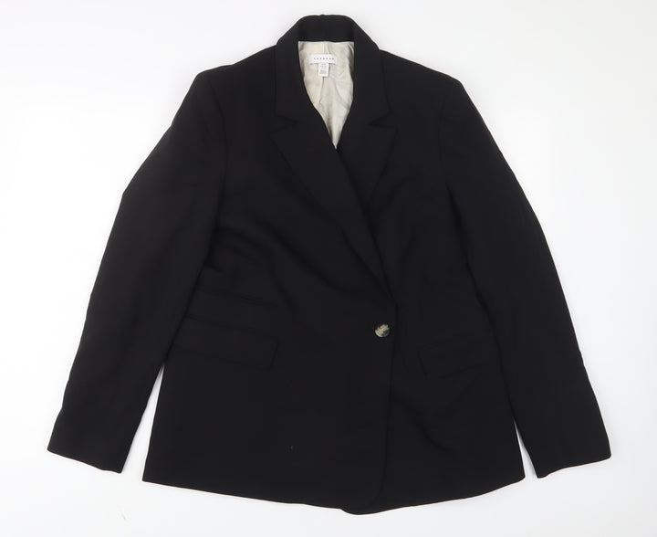 Topshop Womens Black Jacket Blazer Size 14 Button