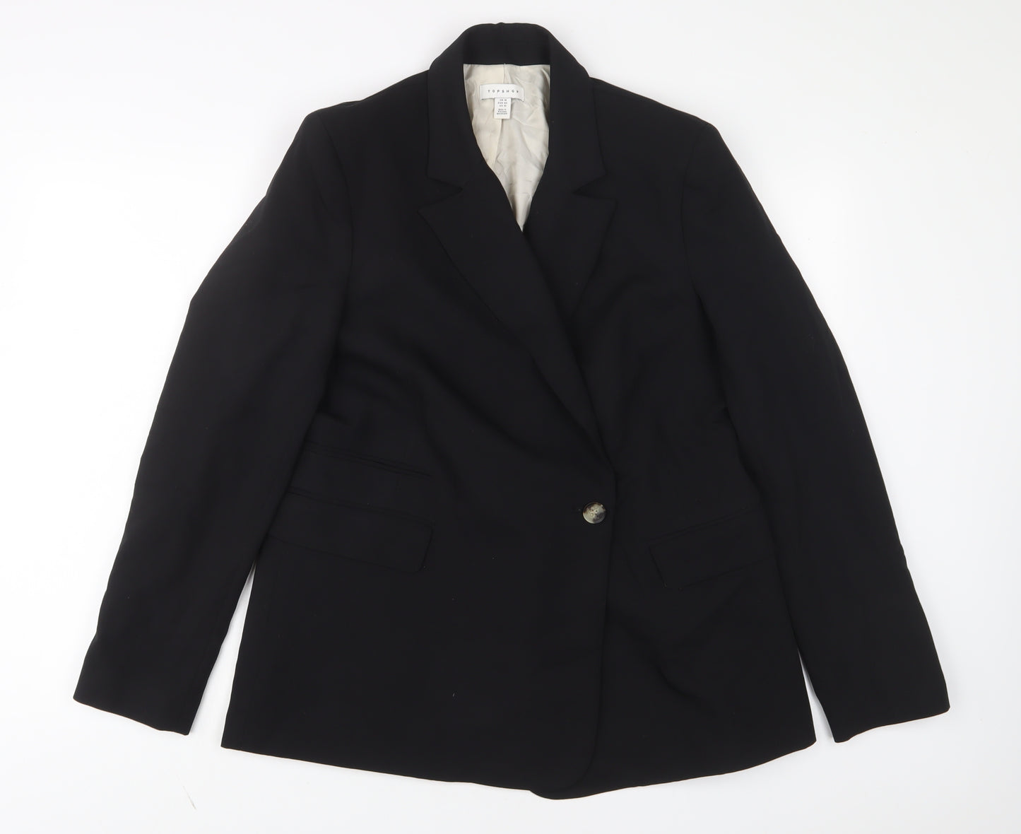 Topshop Womens Black Jacket Blazer Size 14 Button