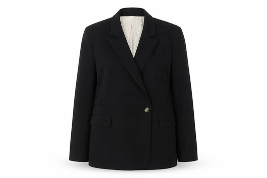 Front view of Topshop women’s black jacket blazer, size UK 14, button