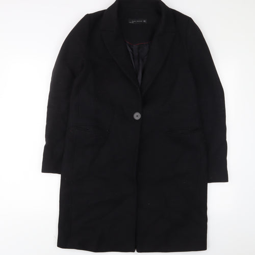 Zara Womens Black Overcoat Coat Size M Button