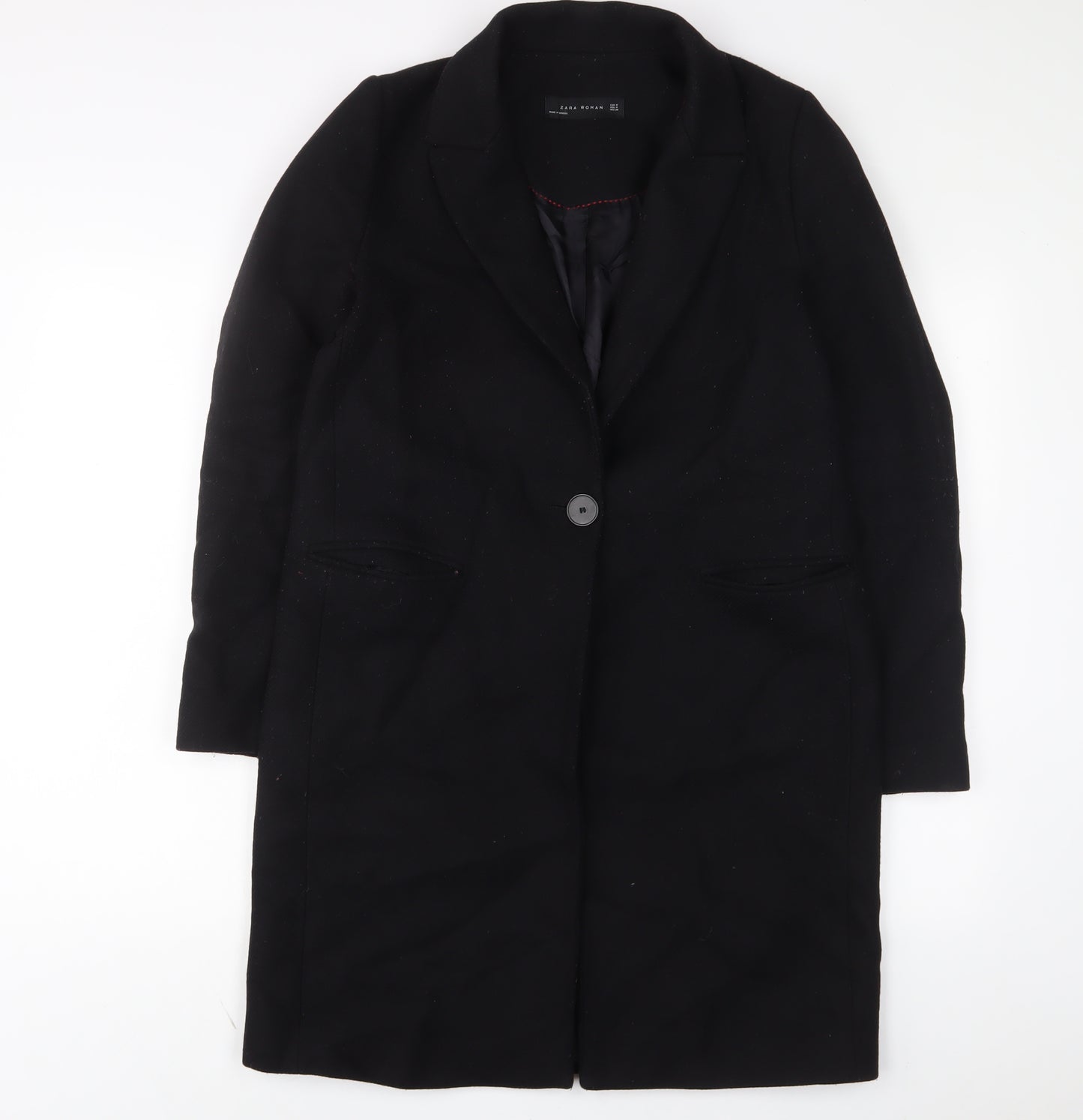 Zara Womens Black Overcoat Coat Size M Button