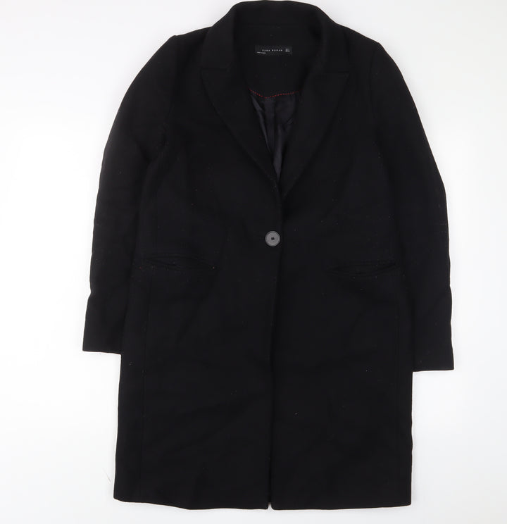 Zara Womens Black Overcoat Coat Size M Button