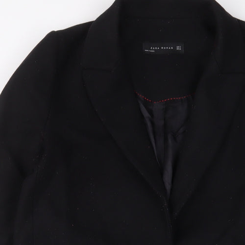 Zara Womens Black Overcoat Coat Size M Button