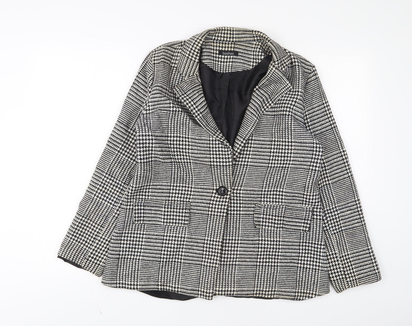 Boohoo Womens White Herringbone Jacket Size 12 Button