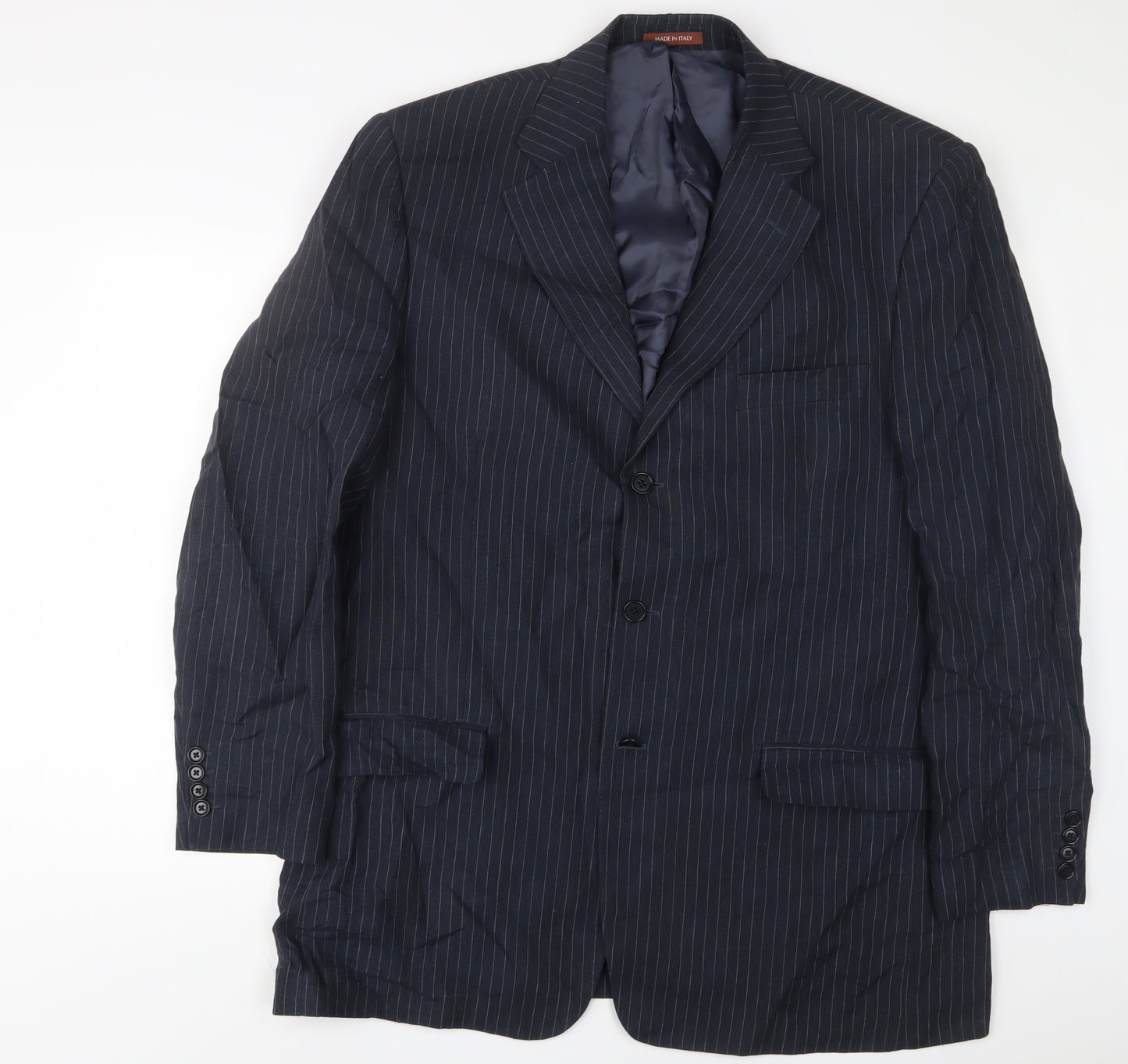 Marks and Spencer Mens Blue Striped Linen Jacket Suit Jacket Size 46 Regular