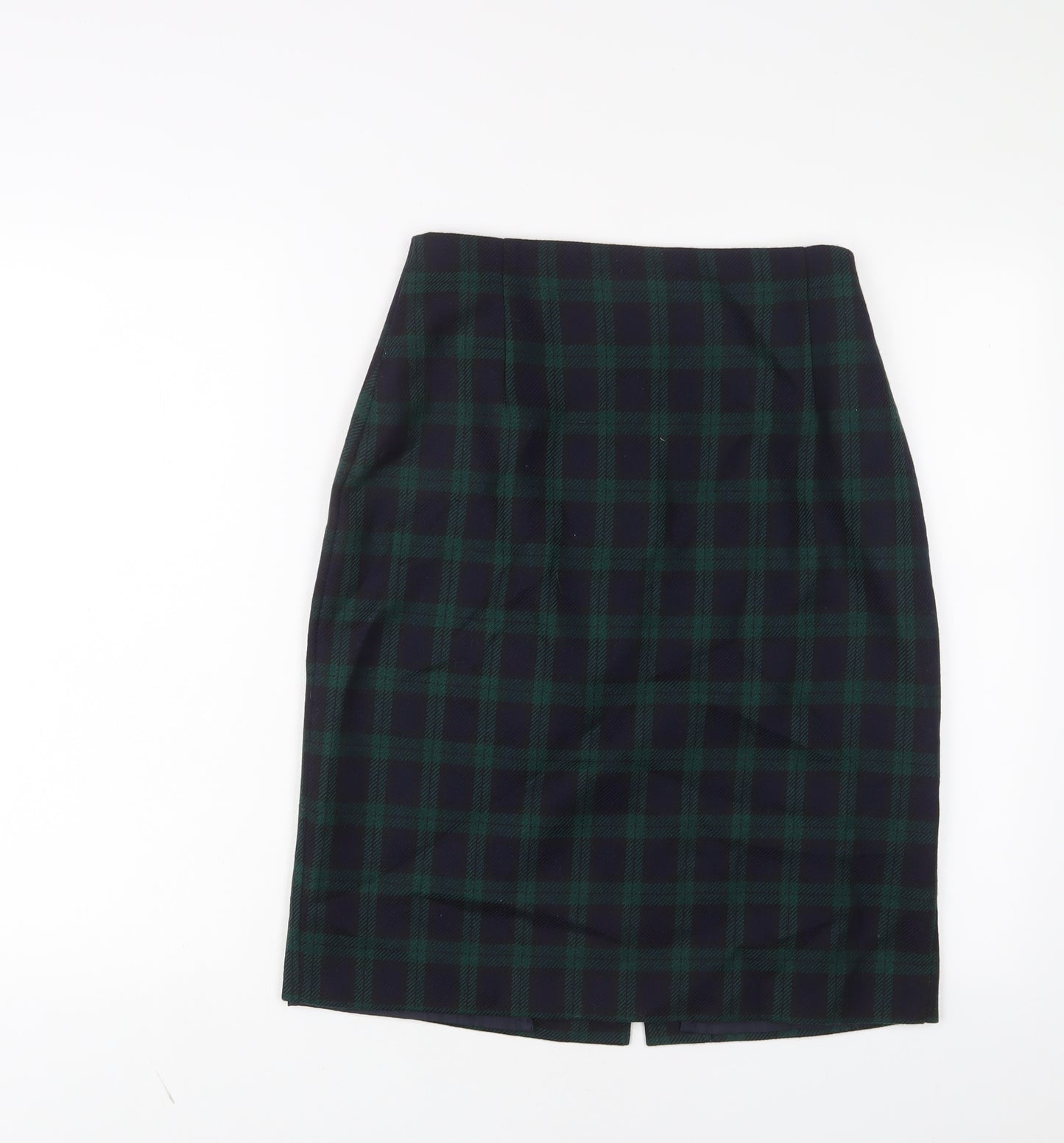 Marks and Spencer Womens Green Plaid Wool A-Line Skirt Size 12 Zip