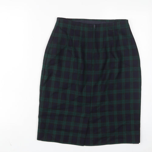Marks and Spencer Womens Green Plaid Wool A-Line Skirt Size 12 Zip