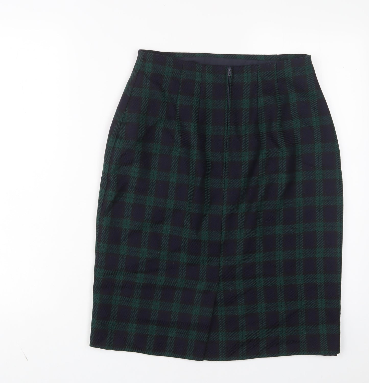 Marks and Spencer Womens Green Plaid Wool A-Line Skirt Size 12 Zip