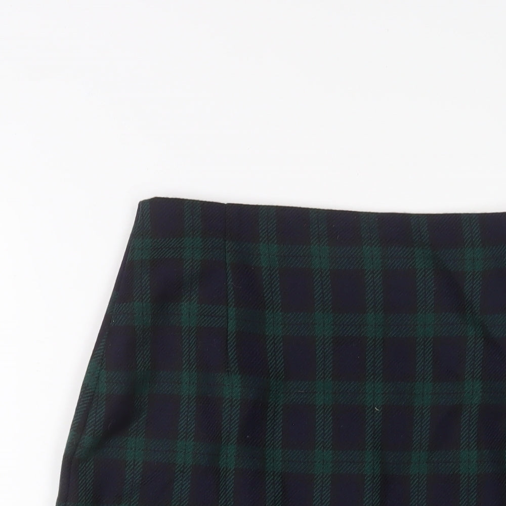Marks and Spencer Womens Green Plaid Wool A-Line Skirt Size 12 Zip