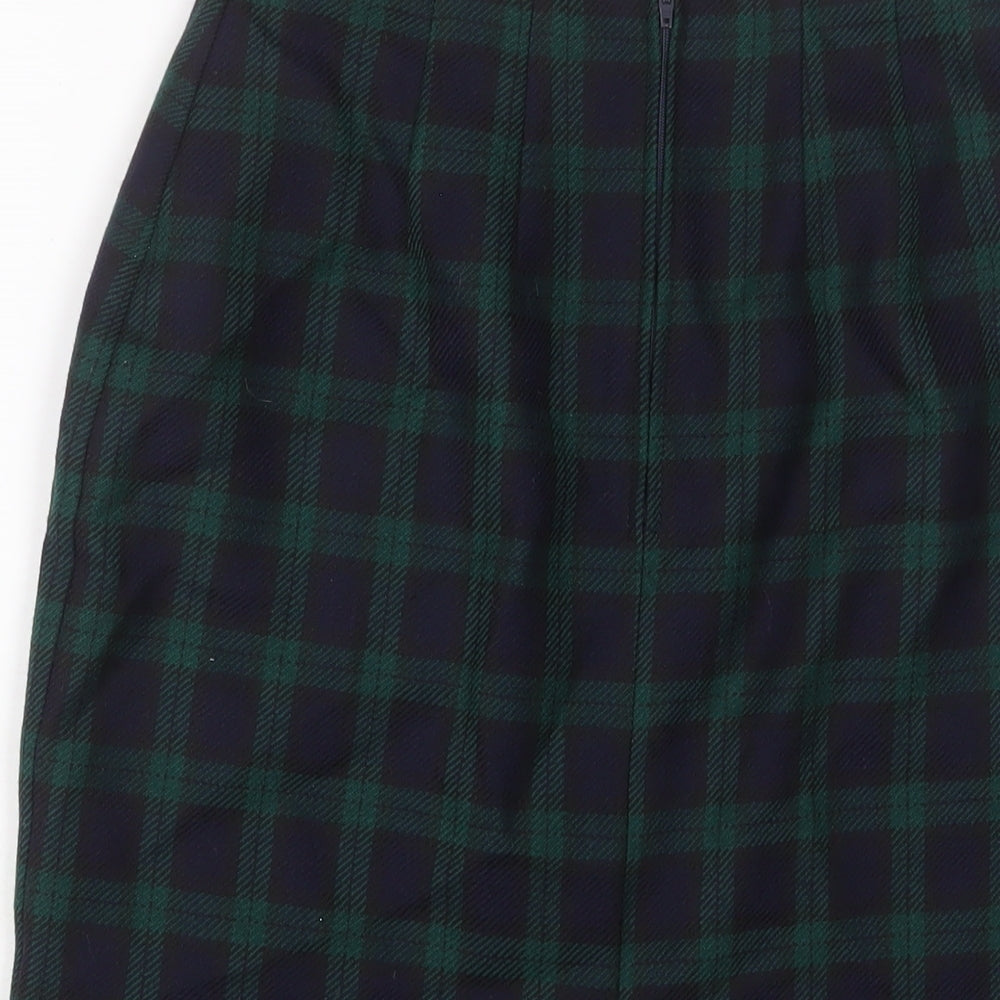 Marks and Spencer Womens Green Plaid Wool A-Line Skirt Size 12 Zip