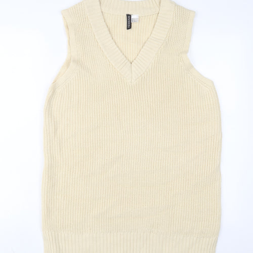 H&M Womens Ivory Acrylic Jumper Dress Size S V-Neck Pullover