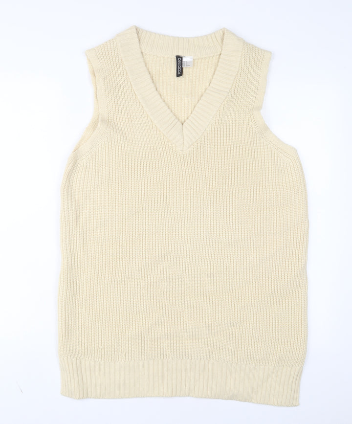 H&M Womens Ivory Acrylic Jumper Dress Size S V-Neck Pullover