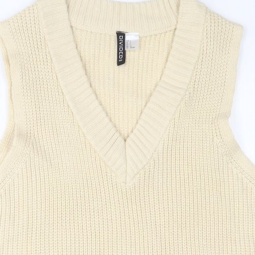 H&M Womens Ivory Acrylic Jumper Dress Size S V-Neck Pullover