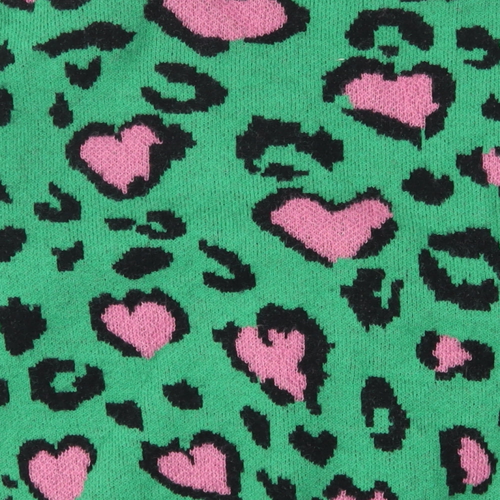 Cameo Rose Womens Green V-Neck Animal Print Acrylic Cardigan Jumper Size M