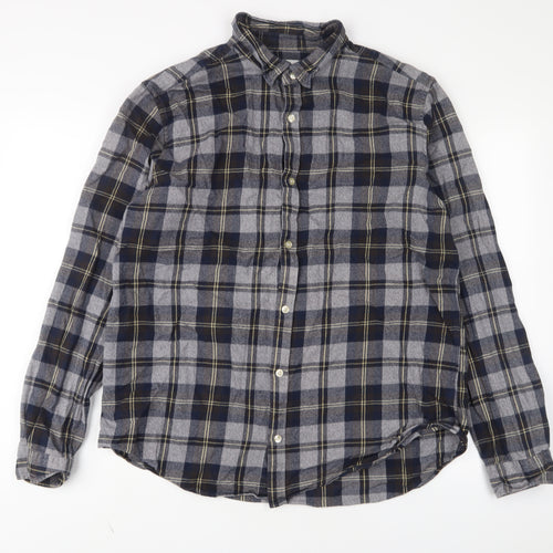NEXT Mens Grey Plaid Cotton Button-Up Size XL Collared Button