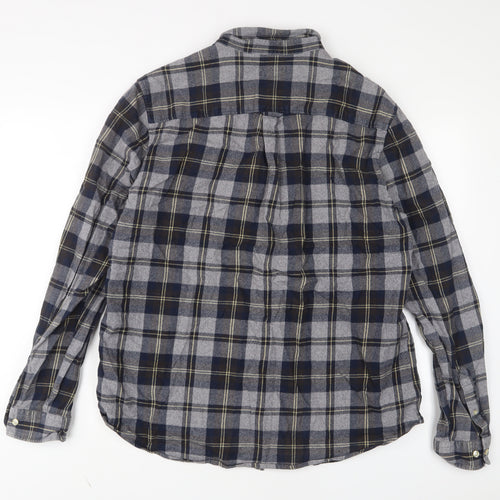 NEXT Mens Grey Plaid Cotton Button-Up Size XL Collared Button