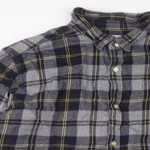NEXT Mens Grey Plaid Cotton Button-Up Size XL Collared Button