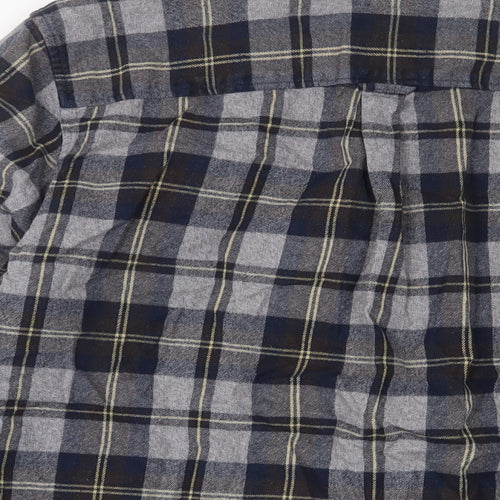 NEXT Mens Grey Plaid Cotton Button-Up Size XL Collared Button