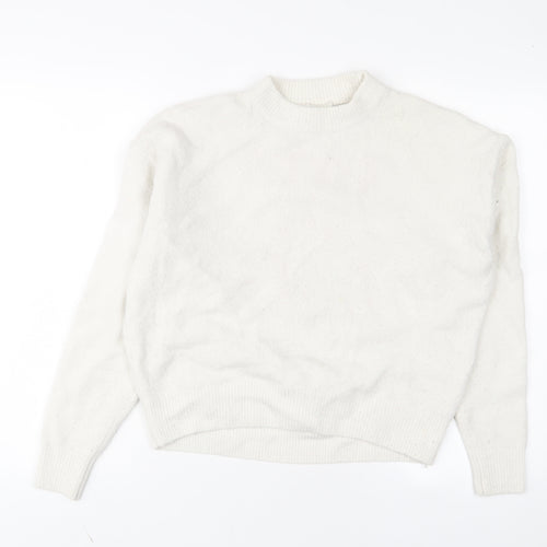 H&M Womens White Crew Neck Acrylic Pullover Jumper Size XS