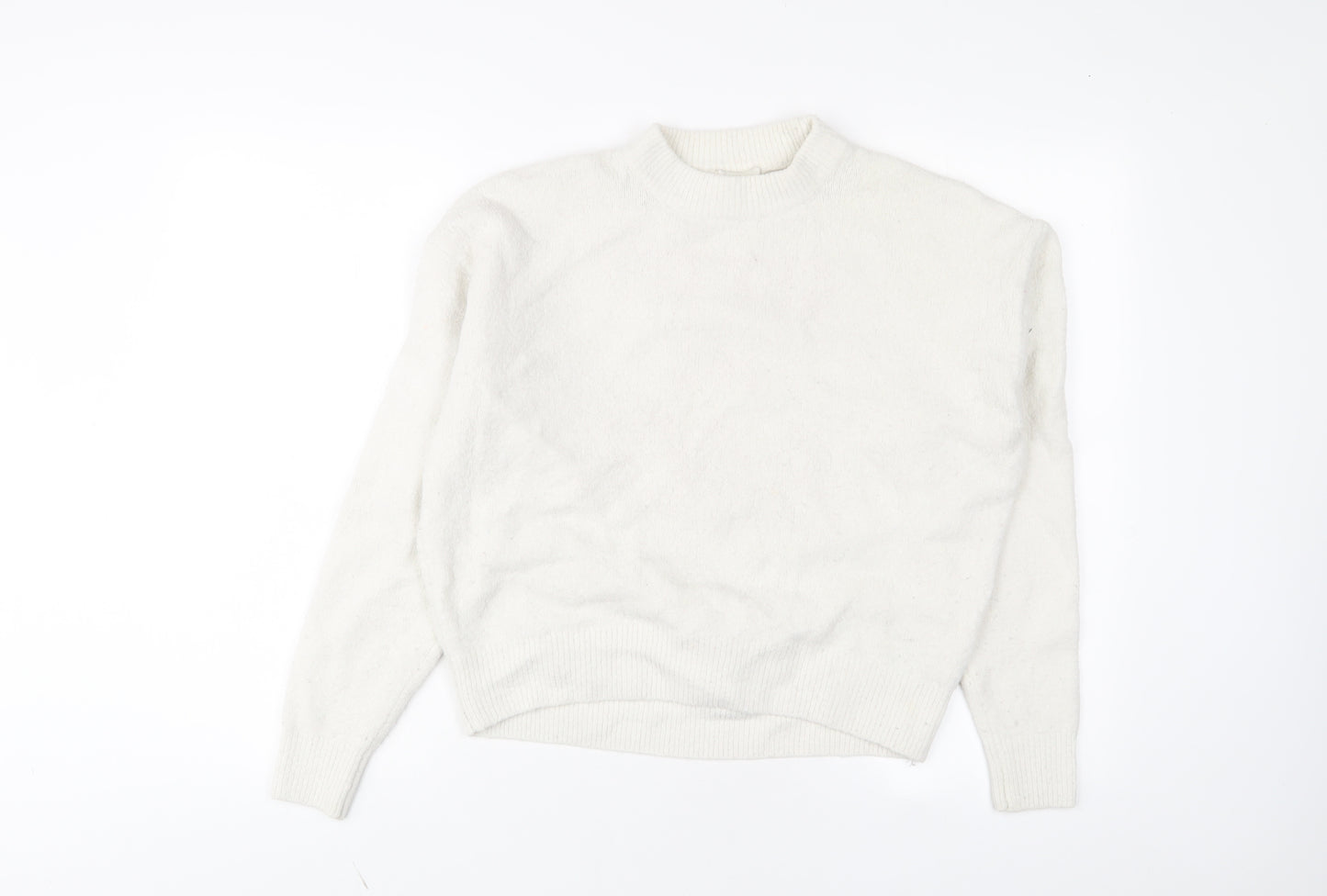 H&M Womens White Crew Neck Acrylic Pullover Jumper Size XS