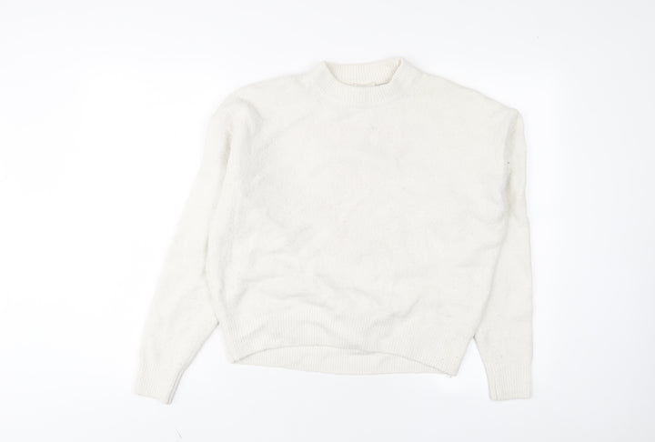 H&M Womens White Crew Neck Acrylic Pullover Jumper Size XS