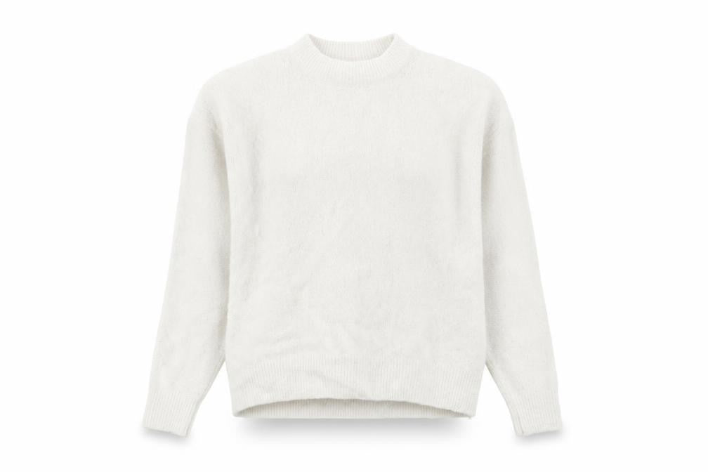 Front view of H&M women’s white crew neck acrylic jumper, size XS
