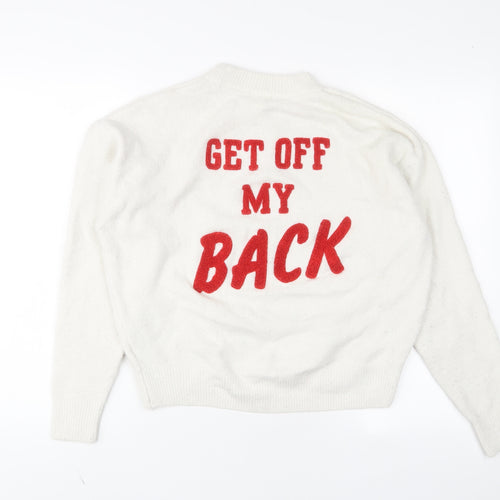 H&M Womens White Crew Neck Acrylic Pullover Jumper Size XS