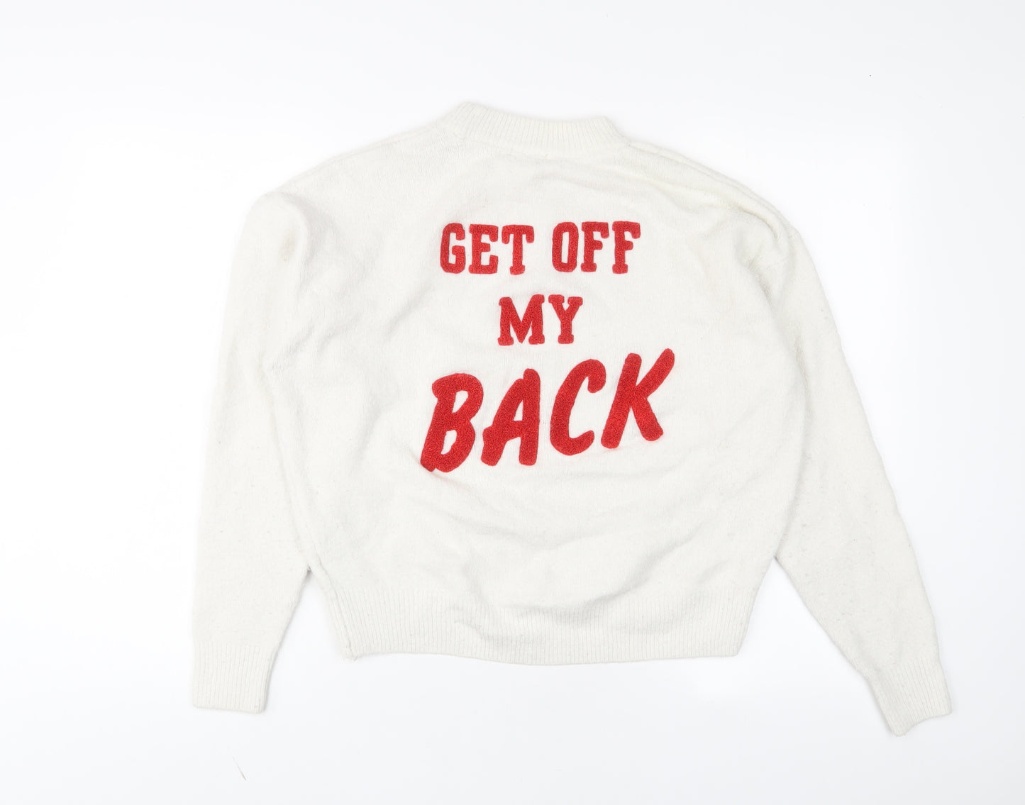 H&M Womens White Crew Neck Acrylic Pullover Jumper Size XS