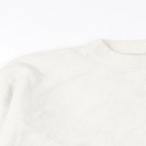 H&M Womens White Crew Neck Acrylic Pullover Jumper Size XS