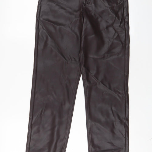 Marks and Spencer Womens Brown Polyurethane Trousers Size 8 L28 in Regular Zip