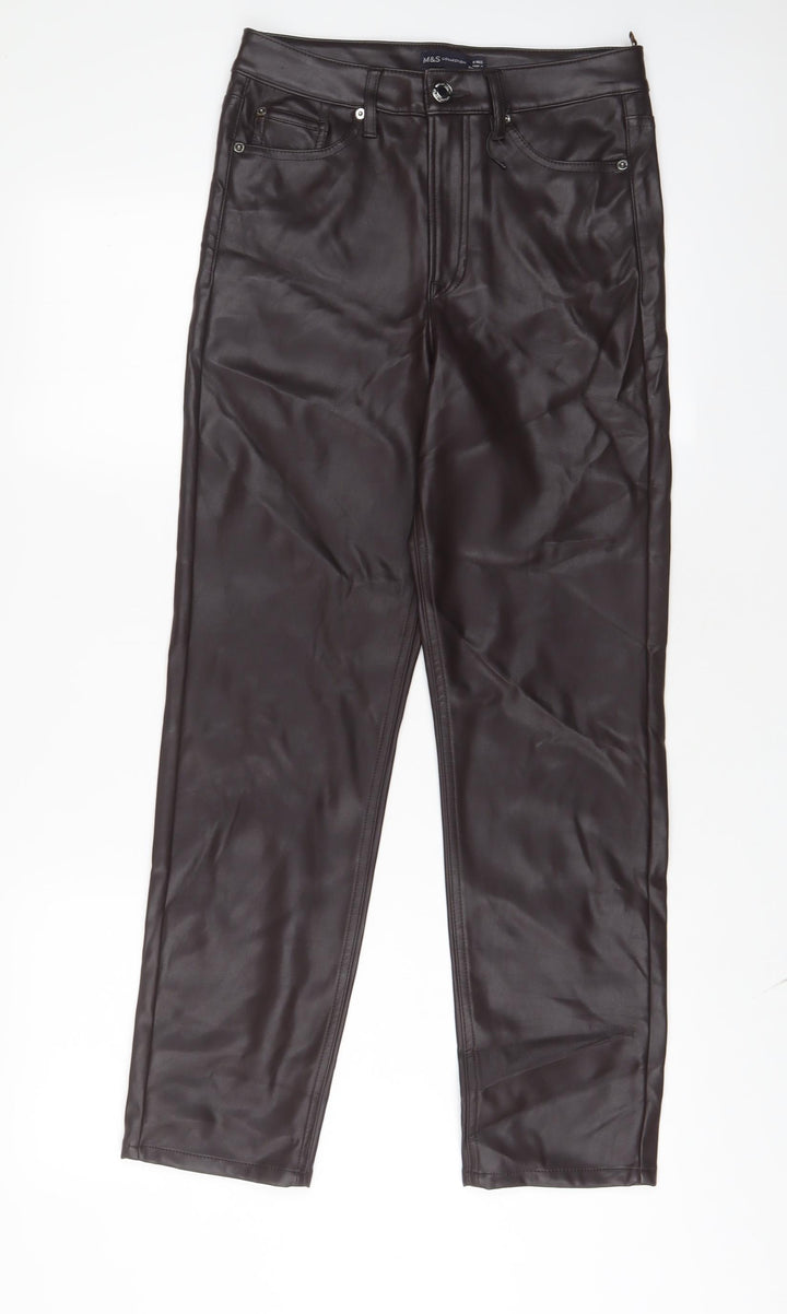 Marks and Spencer Womens Brown Polyurethane Trousers Size 8 L28 in Regular Zip