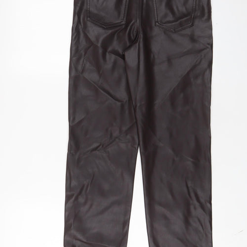 Marks and Spencer Womens Brown Polyurethane Trousers Size 8 L28 in Regular Zip
