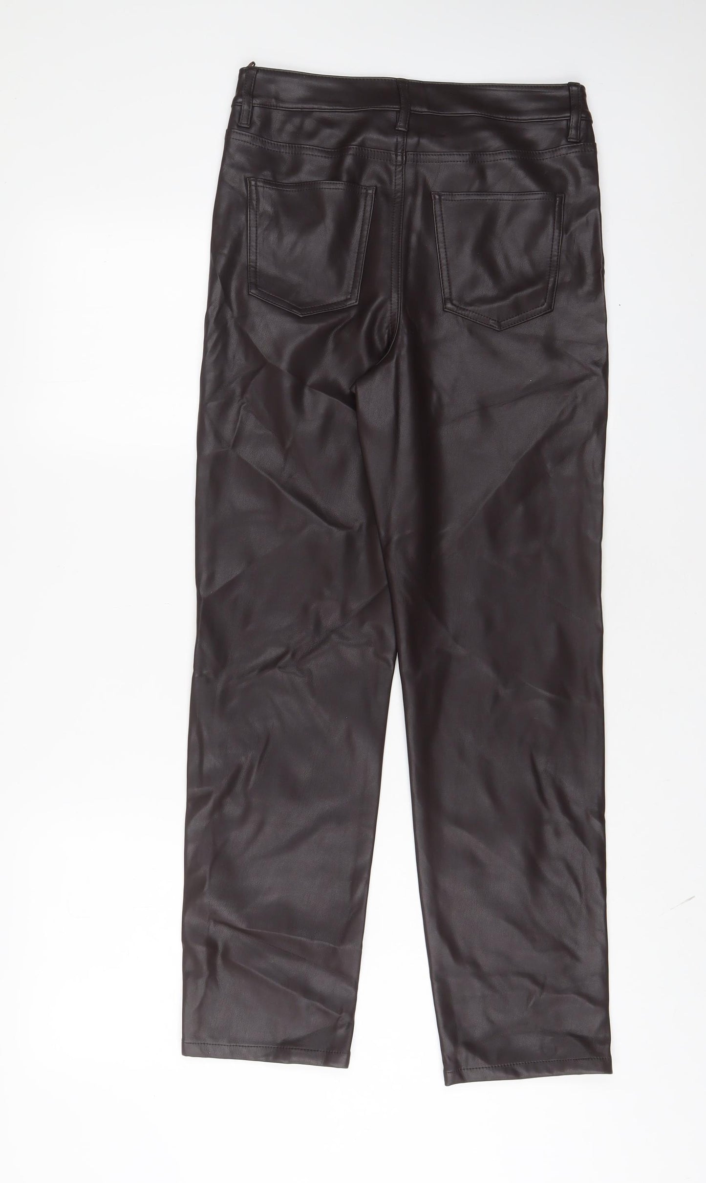 Marks and Spencer Womens Brown Polyurethane Trousers Size 8 L28 in Regular Zip