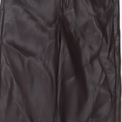 Marks and Spencer Womens Brown Polyurethane Trousers Size 8 L28 in Regular Zip
