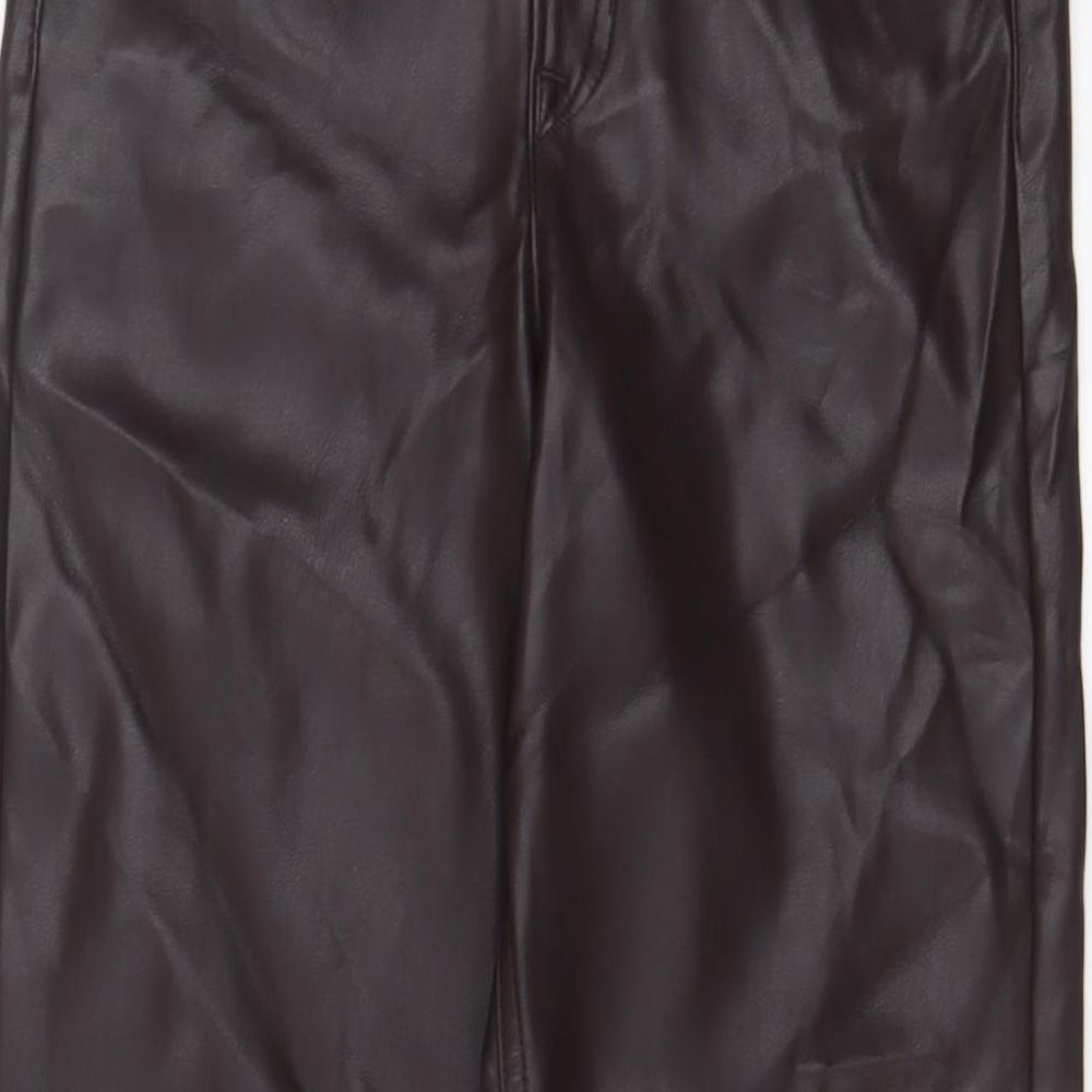 Marks and Spencer Womens Brown Polyurethane Trousers Size 8 L28 in Regular Zip