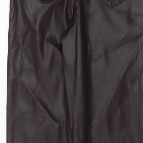 Marks and Spencer Womens Brown Polyurethane Trousers Size 8 L28 in Regular Zip