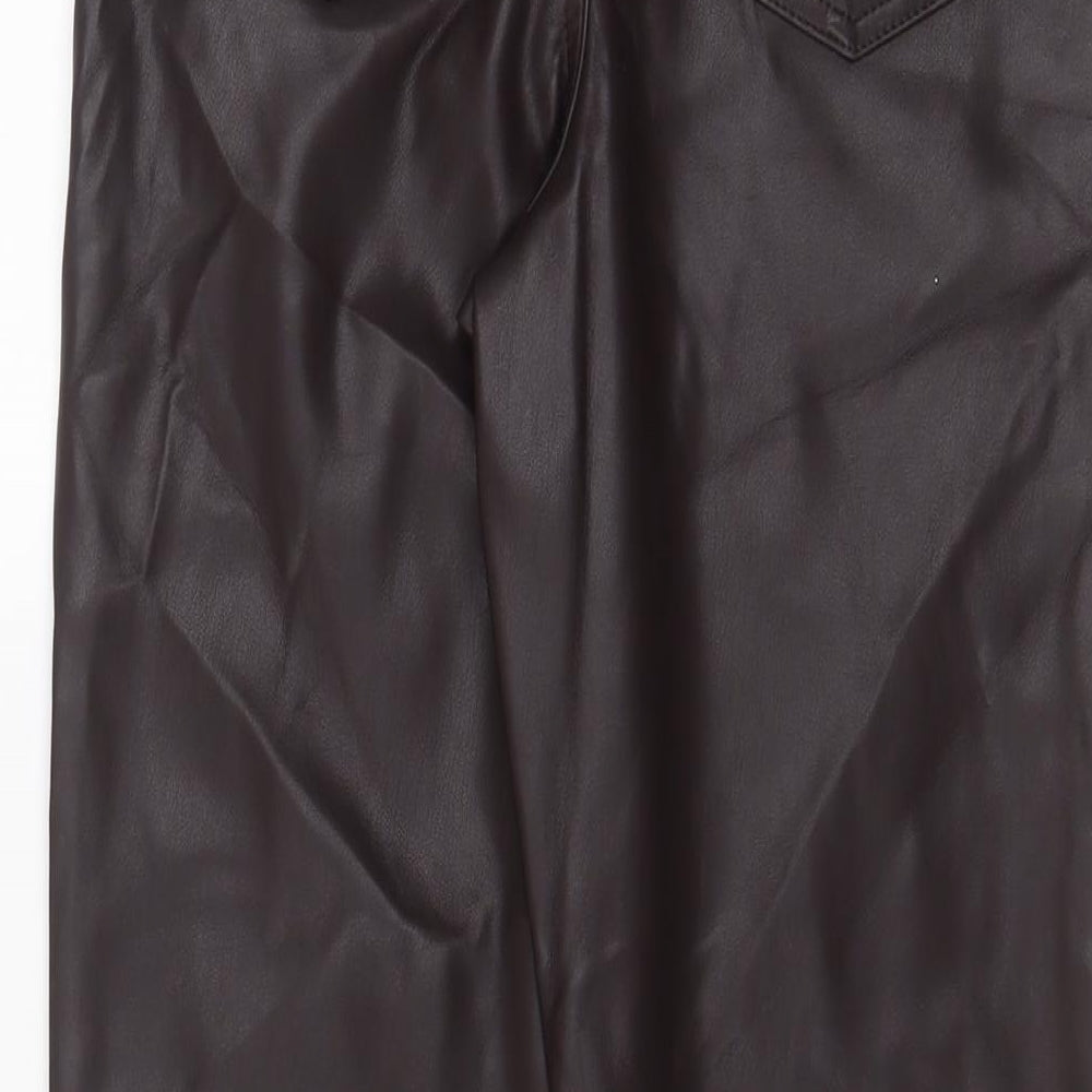 Marks and Spencer Womens Brown Polyurethane Trousers Size 8 L28 in Regular Zip