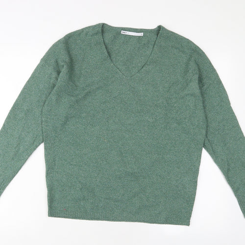 Only Womens Green V-Neck Polyester Pullover Jumper Size XS