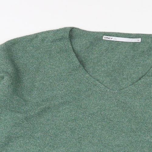 Only Womens Green V-Neck Polyester Pullover Jumper Size XS