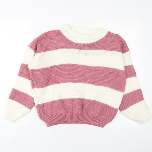 FEMME LUXE Womens Pink Crew Neck Striped Acrylic Pullover Jumper Size M