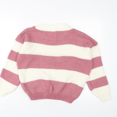 FEMME LUXE Womens Pink Crew Neck Striped Acrylic Pullover Jumper Size M