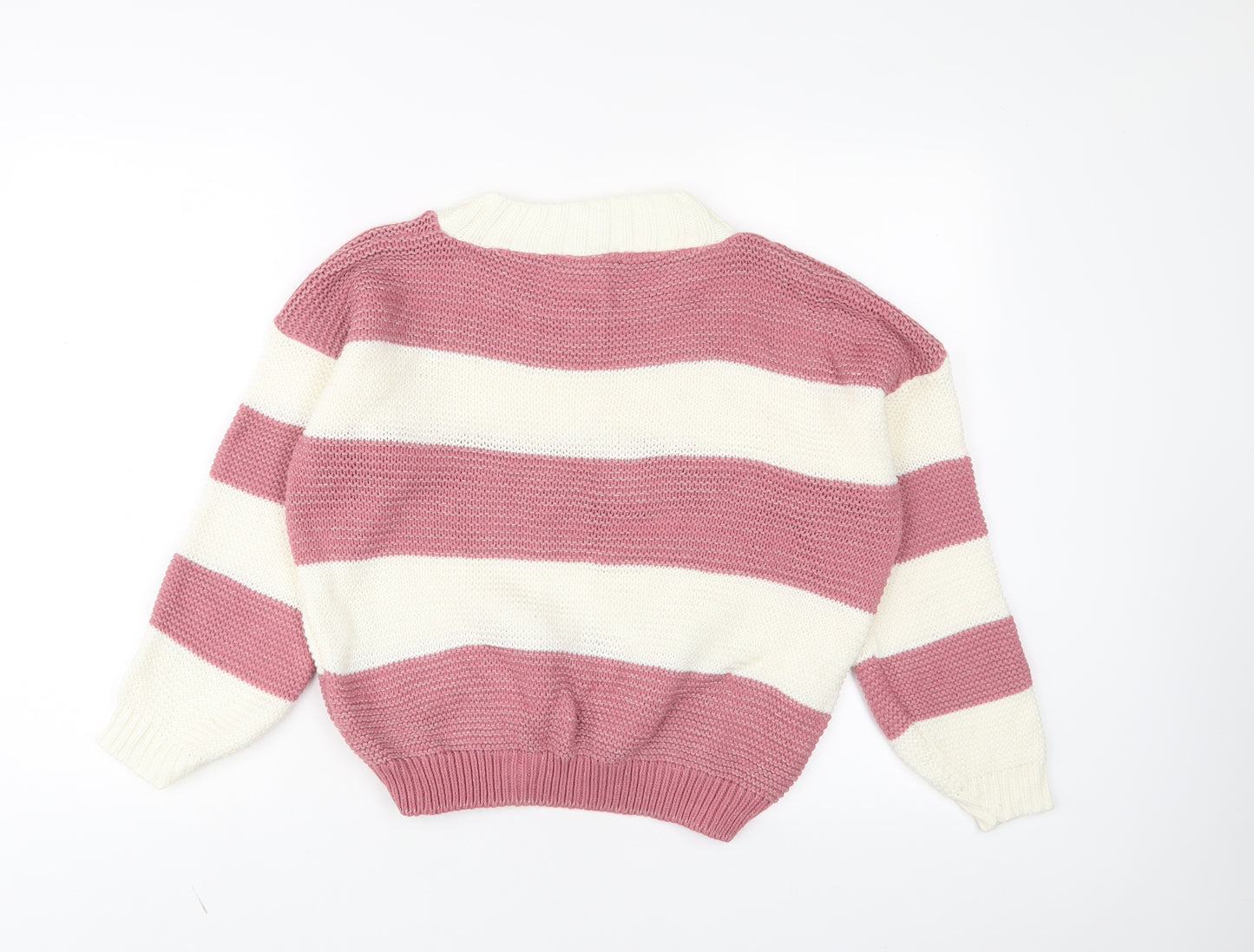 FEMME LUXE Womens Pink Crew Neck Striped Acrylic Pullover Jumper Size M