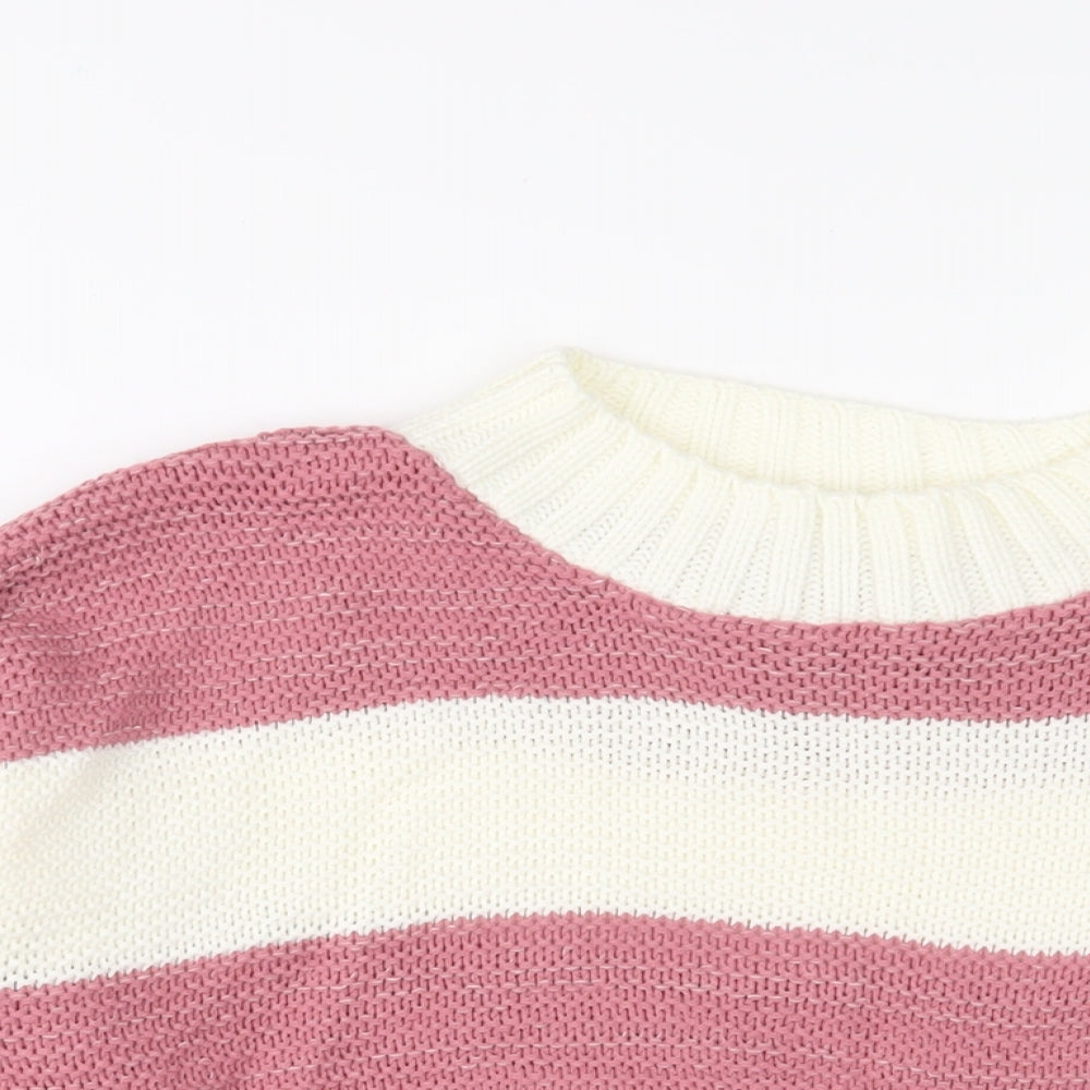 FEMME LUXE Womens Pink Crew Neck Striped Acrylic Pullover Jumper Size M