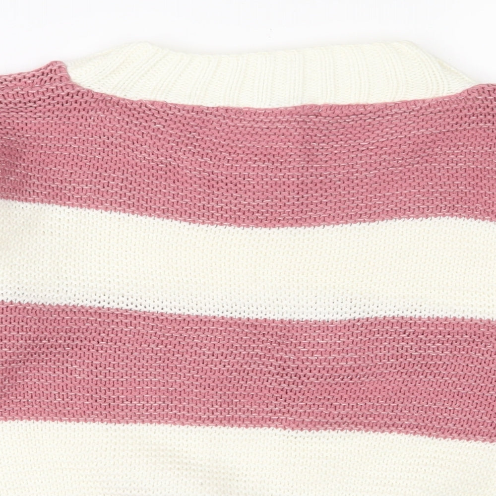 FEMME LUXE Womens Pink Crew Neck Striped Acrylic Pullover Jumper Size M