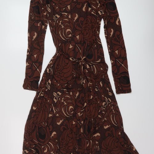 French Connection Womens Brown Geometric Viscose Wrap Dress Size 8 V-Neck Tie